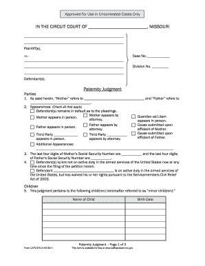 Missouri Paternity Judgment Form - Blank Fillable Template | Fill Out ...