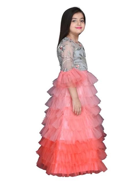 Girls Tomato & Grey Embroidered Ready to Wear Lehenga & Blouse With ...