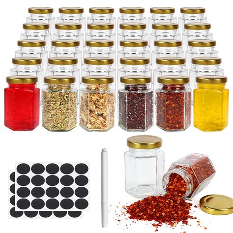 Buy 30 Pack 4oz Hexagonal Glass Jars with Gold Lids, 120ml Clear Glass ...