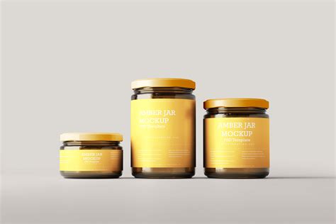 Front View of Amber Glass Jar Mockups in 3 Different Sizes Free ...