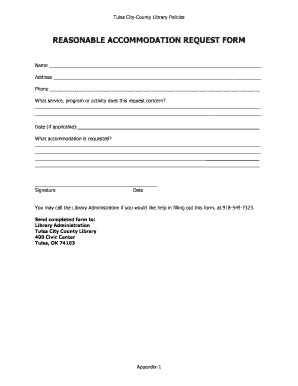 Fillable Online tulsalibrary Reasonable accommodation request form ...