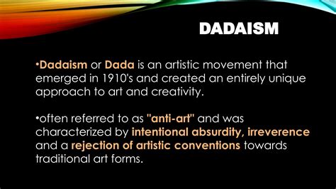 dadaism report, introduction of DADAISM,the Key tanents and dadaist ...