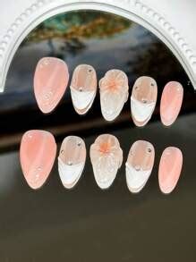 Pure Handmade Nails 3D Flower Floral Nails Set Chrome Nails Medium ...