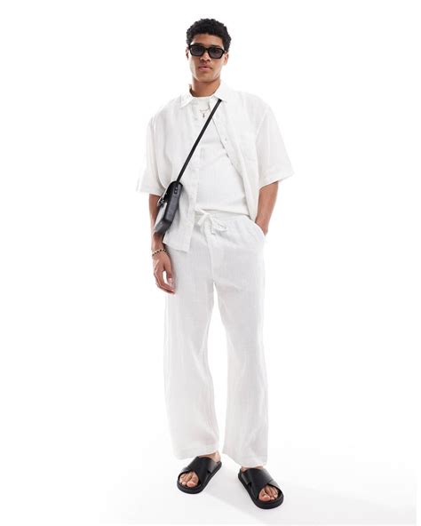 Pull&Bear 100% baggy Linen Pants in White for Men | Lyst