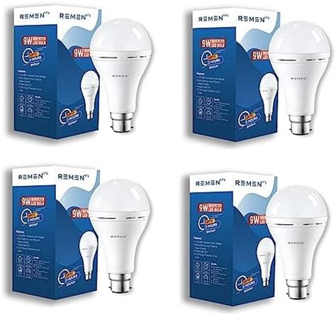 Buy REMEN B22D 9W Rechargeable Emergency Inverter Led Bulb (Cool White ...