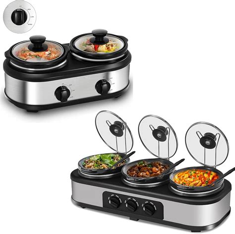 Amazon.com: 2 X 1.25 QT Double Slow Cooker and 3×1.5 QT Triple Slow ...
