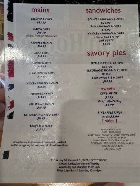 Menu at Clermont Fish House restaurant, Clermont