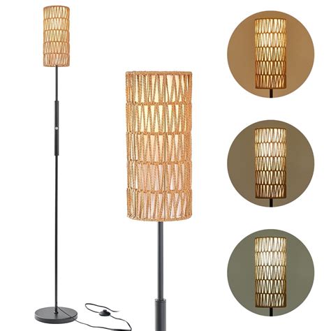 JOPESO 67” Floor Lamp for living room Dimmable Boho Rattan Standing ...