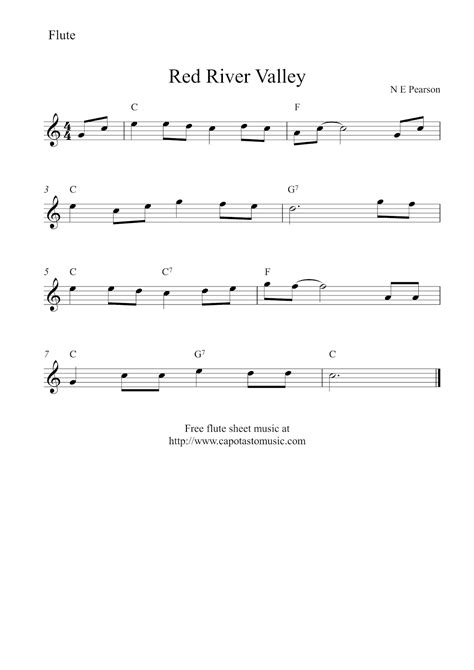 Easy Sheet Music For Beginners: Free easy flute sheet music, Red River ...