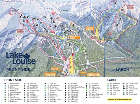 Lake Louise Ski Resort Front Side And Larch Piste Map - Ontheworldmap.com