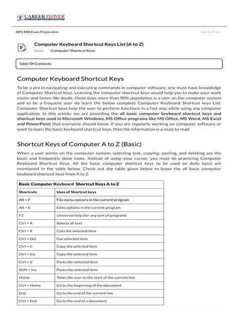 Image result for Basic Shortcut Keys of Computer PDF