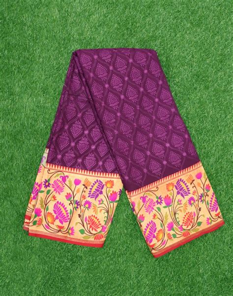 Violet Chikankari Work Georgette Saree With Paithani Border And Blouse