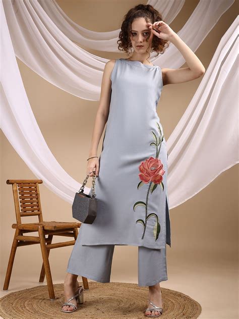 Embroidered Sleeveless Top With Palazzos Co-Ords – Tryo