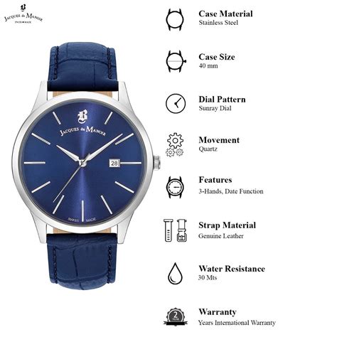 Buy Jacques Du Manior Emotion Swiss Made Analogue Blue Round Dial Mens ...