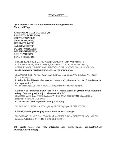 Worksheet 1: Employee Salary Queries and Database Operations - Studocu