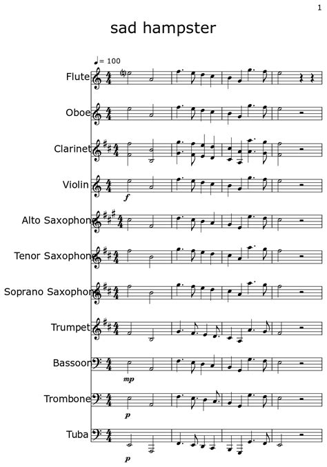 sad hampster - Sheet music for Flute, Oboe, Clarinet, Violin, Alto ...