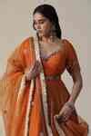 Buy Orange Silk, Crepe, Chiffon Lace, Mandala Foil Printed Anarkali ...