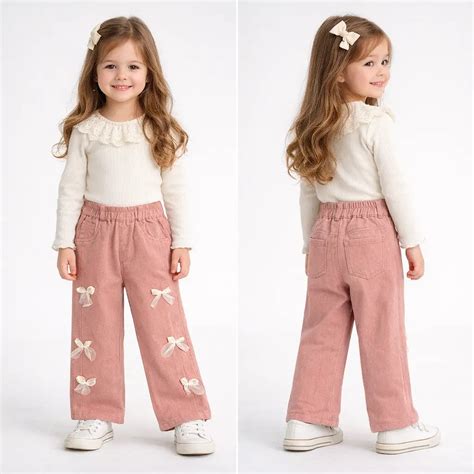 Girls Bow-Detail Peach Wide Fit Denim – TrendyKid