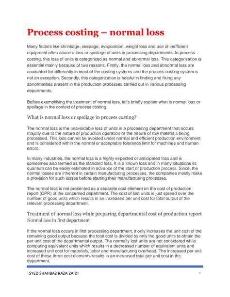 Image result for Normal Loss in Process Costing