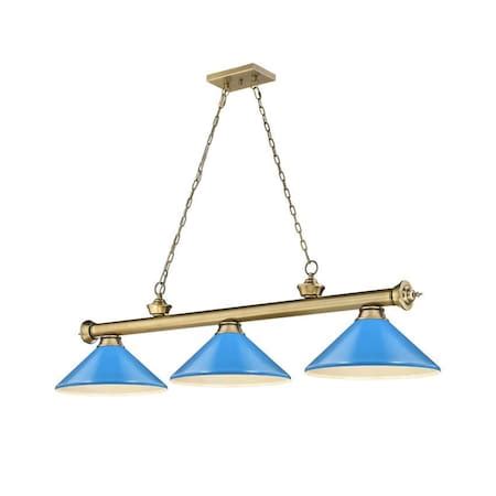 Z-Lite Cordon 3 Light Billiard, Rubbed Brass & Electric Blue 2306-3RB ...