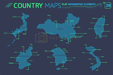 China, Taiwan, South Korea, North Korea, Japan and Vietnam Vector Maps by ConceptCafe Vectors ...