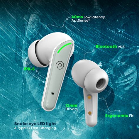 pTron Bassbuds Viper TWS Earbuds (White) - pTron India