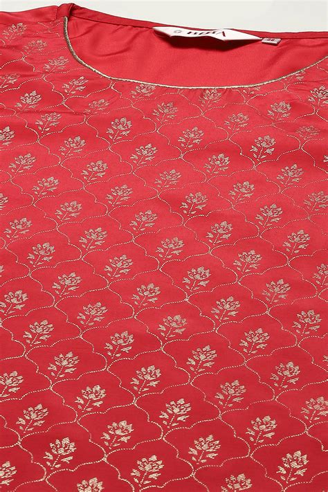 Fuschia Art Silk Straight Kurta Slim Pant Suit Set at Biba India