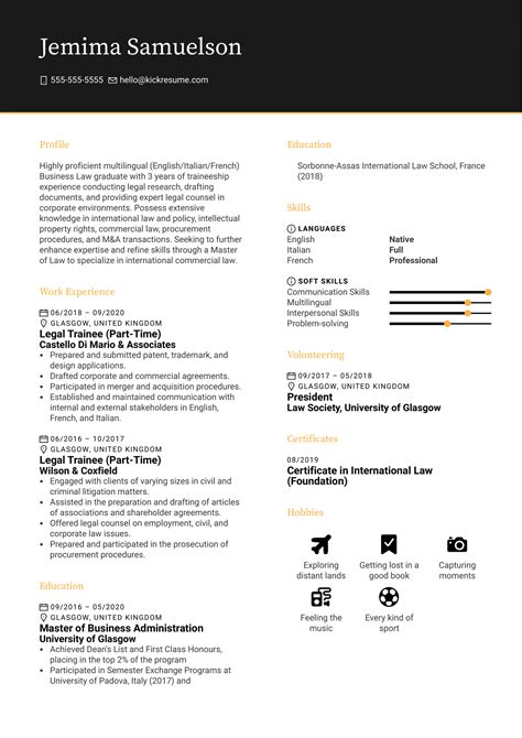 Law School Application Resume Sample | Kickresume