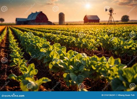 Modern Industrialized Agriculture Using Technology, Agritech Farming of Crops Stock Illustration ...