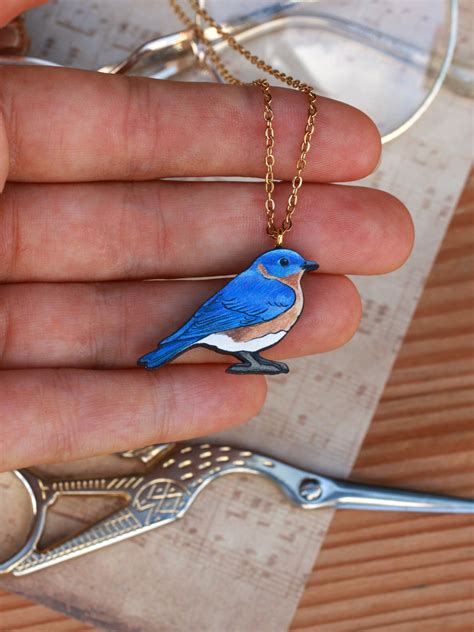 Blue Bird Necklace Wooden Blue Bird Pendant Blue Bird Charm - Etsy