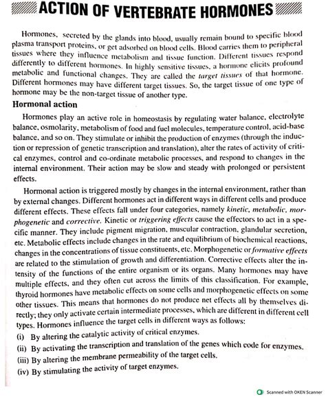 Action of vertebrate hormones - Bsc zoology - Studocu