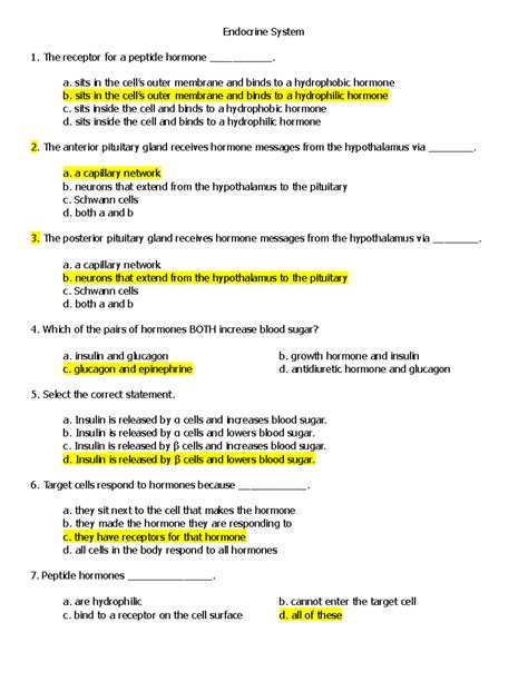 Endocrine System - Questions and Answers to questions on assignment ...
