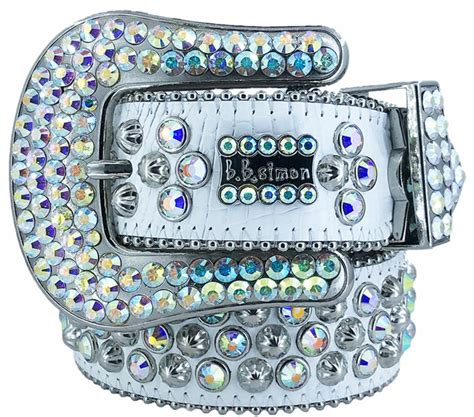BB Simon Swarovski Crystal White Leather Belt 36 XXL New | eBay