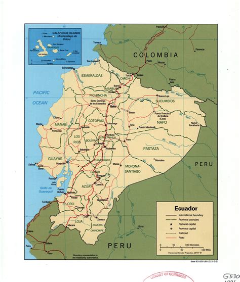 Large detailed political and administrative map of Ecuador with marks of cities, roads and ...