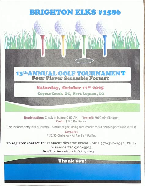 Brighton Elks 1586 13th Annual Golf Tournament , Coyote Creek Golf ...