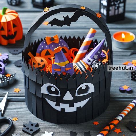 Trick or Treat Basket Paper Craft Ideas, Halloween Decoration Ideas for ...