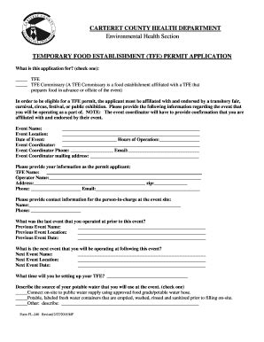 Fillable Online TEMPORARY FOOD ESTABLISHMENT (TFE) PERMIT APPLICATION ...