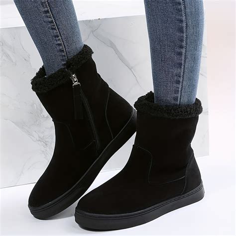 Solid Suede Snow Boots with Side Zipper – CRAZE