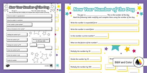 New Year Number of the Day Activity for 3rd-5th Grade