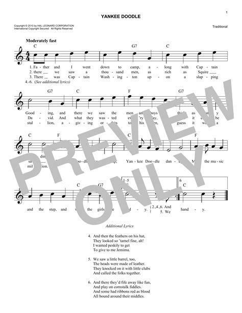 Preposition Song Printable Lyrics To Yankee Doodle