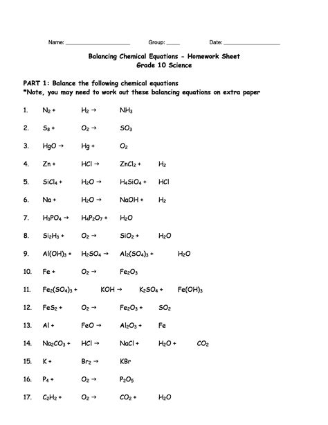 49 Balancing Chemical Equations Worksheets [with Answers]