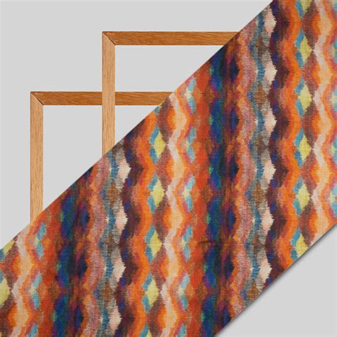 Orange And Blue Chevron Digital Print Georgette Satin Fabric – Fabcurate