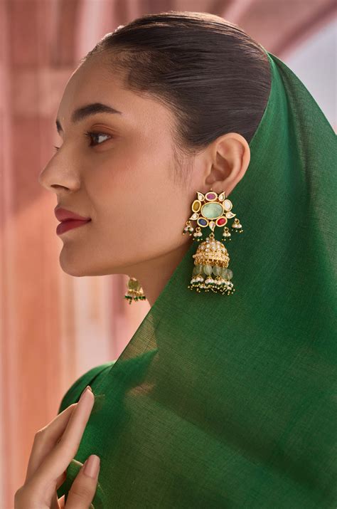 Swara Navrattan Kundan Jhumka Earrings – Paisley Pop Shop