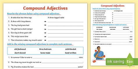 Compound Adjectives Exercises - Word Classes Worksheet