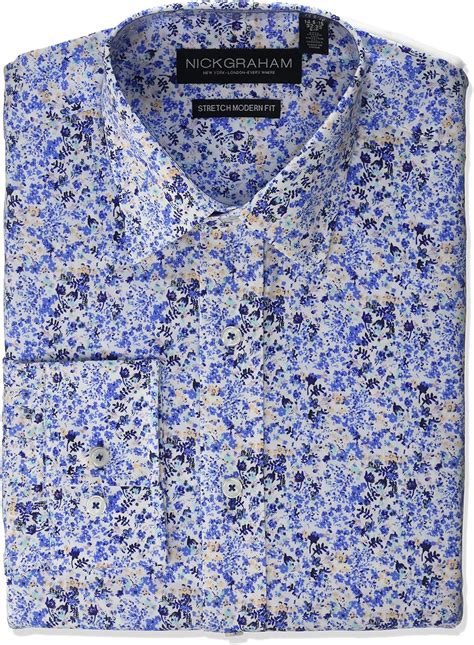 Nick Graham Men's Floral Performance Stretch Cotton Blend Dress Shirt ...