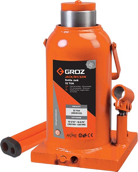 GROZ 32 Ton Hydraulic Bottle Jack with Load Limiting Device | 32 Ton ...
