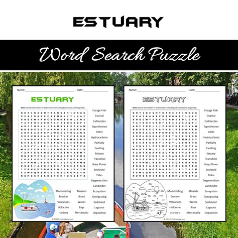 Estuary Word Search Puzzle Worksheet PDF – PrintableBazaar