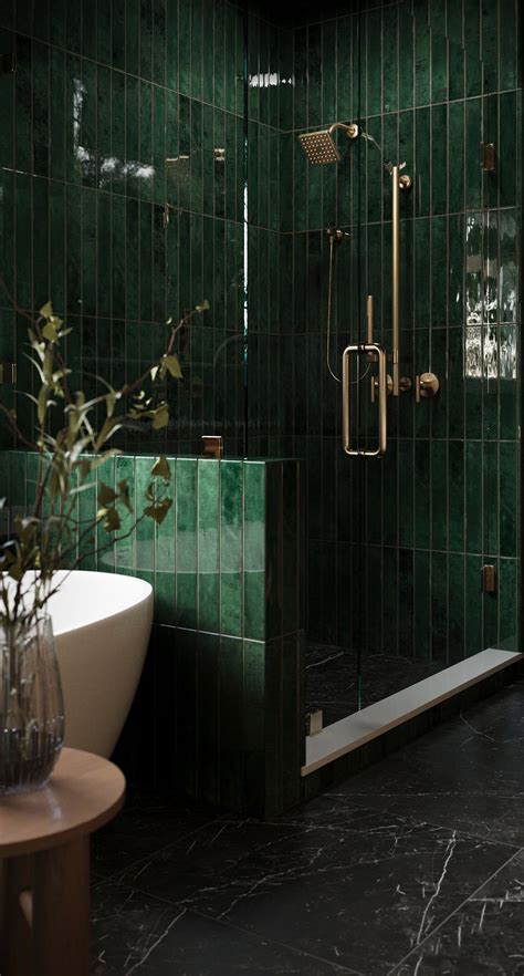 Jaden 2.5x16 Glossy Ceramic Tile in Hunter | Green tile bathroom ...