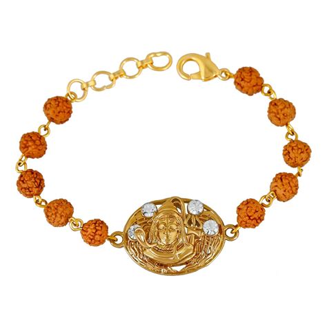 Mahi Gold Plated Purely Divine Shiv-Rudraksh Bracelet with crystal sto ...