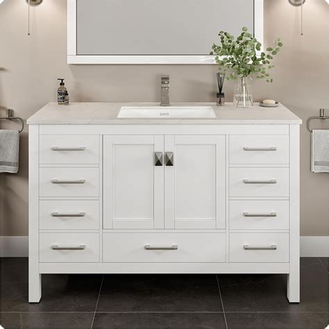 Eviva London 54 Inch Bathroom Vanity with Countertop, White Vanity Bathroom Sink Cabinet W ...